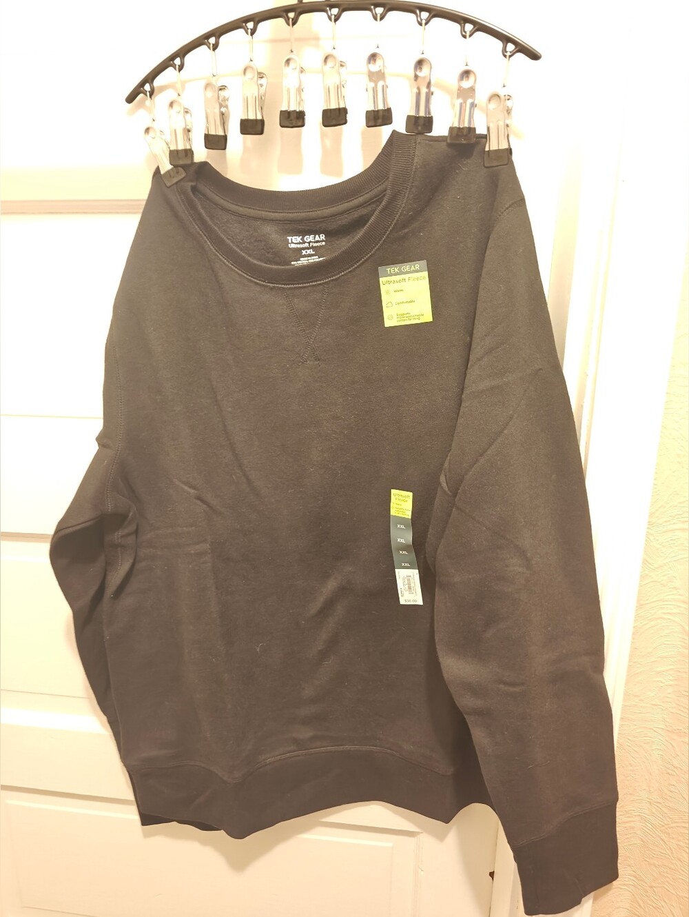 New black Tek Gear ultra soft fleece crewneck sweatshirt Sz XXL